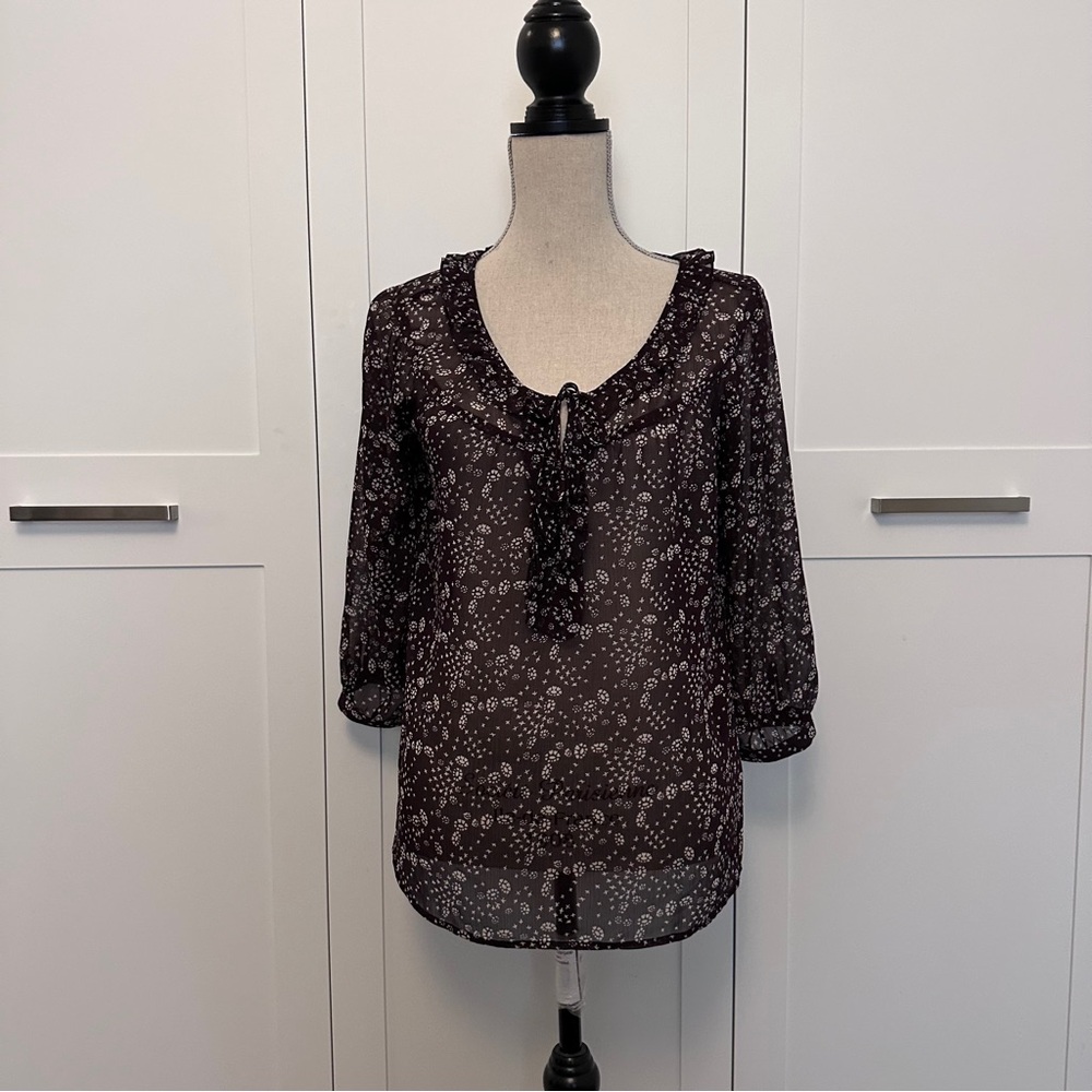 Banana Republic Burgundy Floral Peasant Blouse